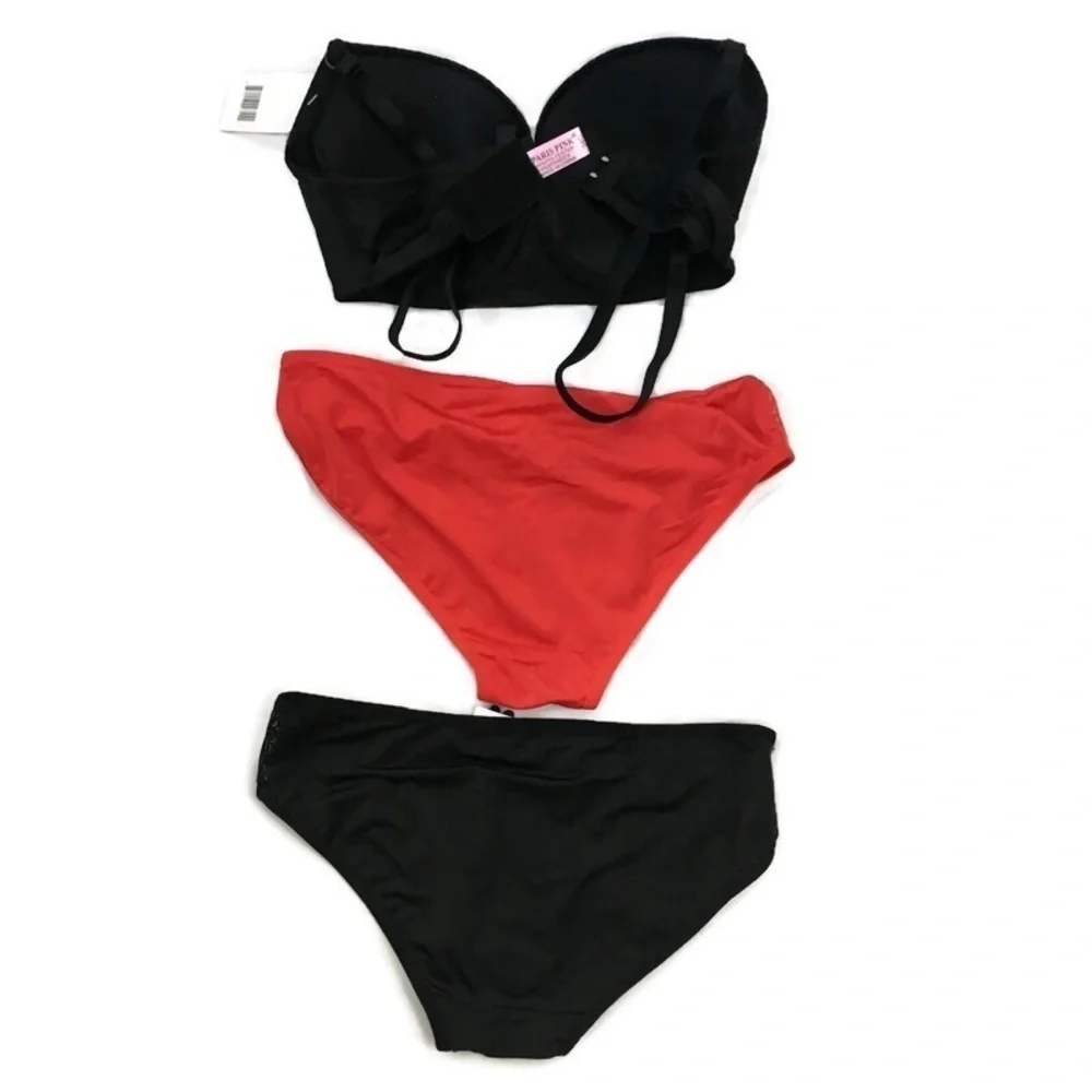 Paris Pink 3 Piece Bra Pantie Set NEW 34C NWT